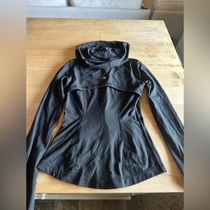 Lululemon zip-up jacket with hoodie, built in finger slits on sleeve cuffs